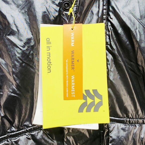 All In Motion Shiny Black Cropped Jacket Cozy line Sherpa Collar Size S - Picture 3 of 6